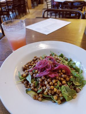 Sumac chickpea salad with strawberry fresh lemonade at Natural History Museum in South West London