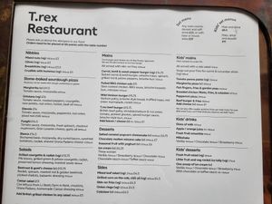 Menu Trex cafe at Natural History Museum in South West London