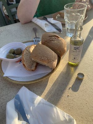 Bread with olives and olive oil   at Oromedon in Kos