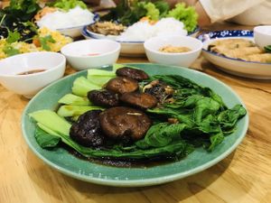 Stir fried Bok choy with mushrooms   at Ivy.kitchen in Hue