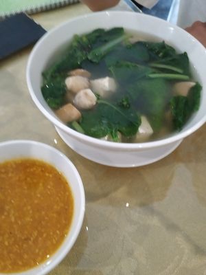 Vegetable soup with tofu and mushrooms at Tinh Quan in Hue