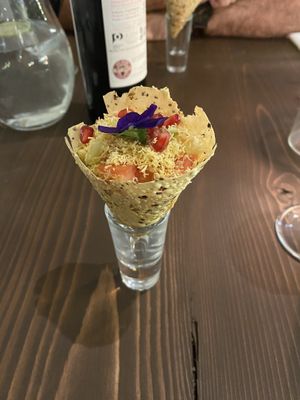 Mini Masala Pappadum “Cornetto"  at Késarum in Southampton