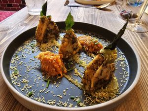 Pharra, Chargrilled tomato, Curry leaf at Késarum in Southampton