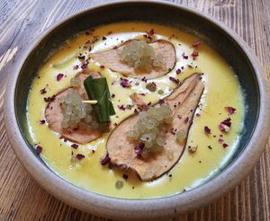 Doodh Pharra, Spiced Pear, Pear Jerky at Késarum in Southampton