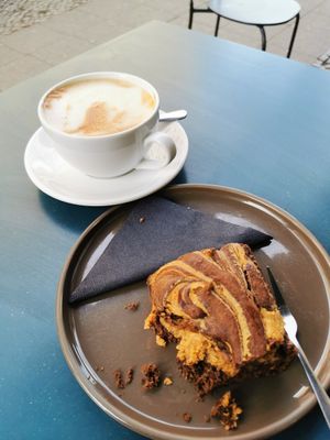 Cappuccino and peanut butter brownie at m|a in Berlin