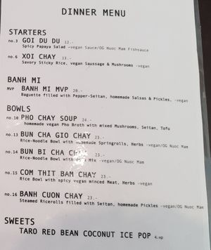 Dinner menu at An Chay in Zurich