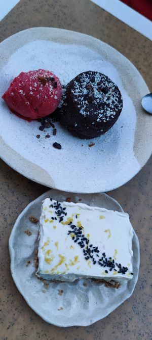Desserts. Ice cream with brownie and lemon crumble. at Mariposas in Marseille