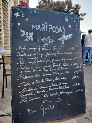 Menu in September 2023 at Mariposas in Marseille
