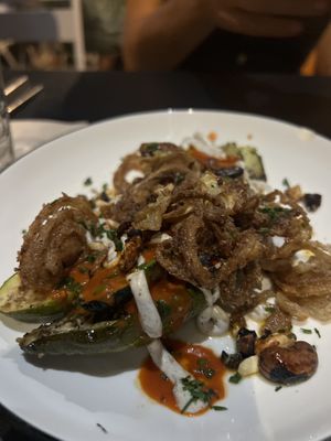 Courgettes with romesco sauce  at Mariposas in Marseille