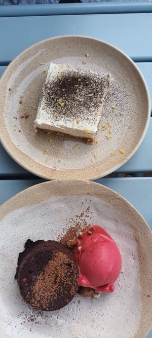 Desserts, One fresh one chocolate and sorbet. at Mariposas in Marseille