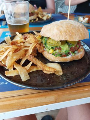 Vegan burger at Blue Bar Beach Club in Calella