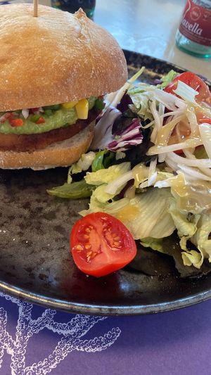 Vegan burger  at Blue Bar Beach Club in Calella
