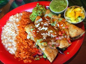 Soyrizo and tofu taquitos with vegan rice and beans! at El Papagayo in Carmichael