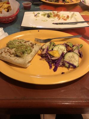 Half a quesadilla and half raw salad  at El Papagayo in Carmichael