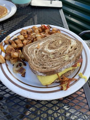 Breakfast sandwich - if you don’t like pumpernickel do not order!!!   at Mattie's Diner in Charlotte