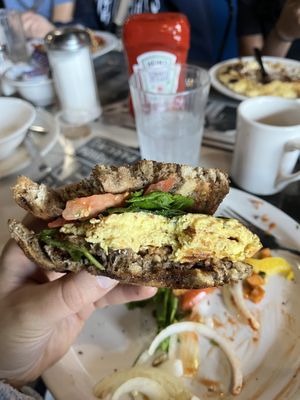Vegan breakfast sandwich (add tomatoes and spinach)  at Mattie's Diner in Charlotte