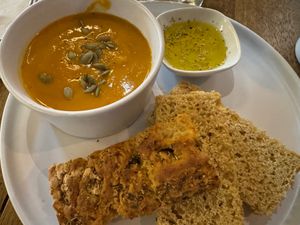 GF Focaccia and Soup  at Body Cafe in Santa Fe
