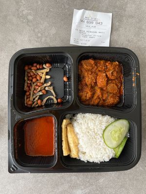 Nasi lemak soya rendang (vegan) RM 17.0 
 at Nadia Vege Cafe in Kuala Lumpur