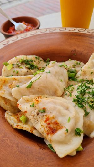 Vegan Varenyky stuffed with cabbage at Ukraininisches Cafe-Restaurant Natalka in Wismar