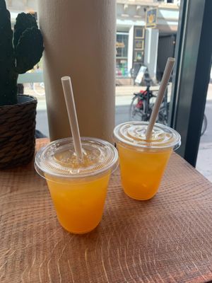 Mango carrot miso lemonade  at Vital Foods in Copenhagen