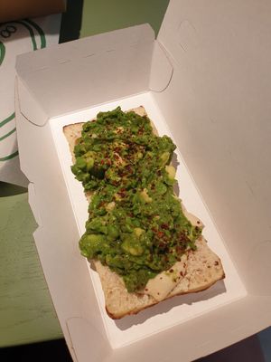 Hummus with avocado and smashed peas at Vital Foods in Copenhagen