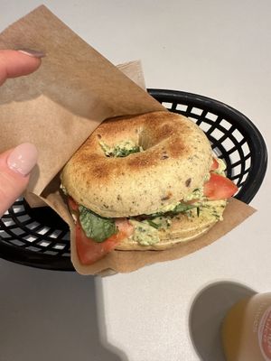 tomato basil brekkie bagel  at Vital Foods in Copenhagen