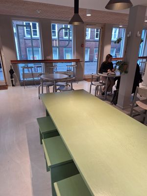 Seating area, lots of seats #Veganuary at Vital Foods in Copenhagen