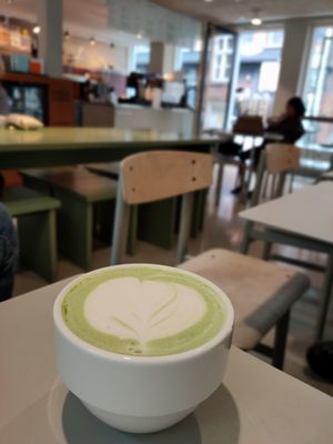 Matcha latte at Vital Foods in Copenhagen
