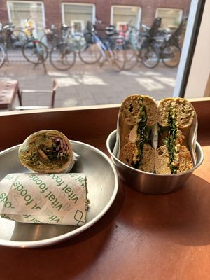 Chickpea pesto wrap, Tofu eggy bagel   at Vital Foods in Copenhagen