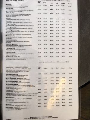 Menu  at Mamasans in Rochester