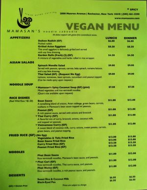 Vegan Menu at Mamasans in Rochester