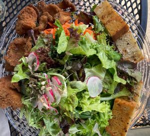 Großer Salatteller mit frittierten Austernpilzen - sehr lecker   at Landhotel Krolik in Daun