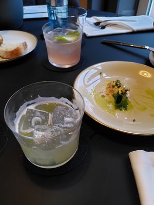 Cocktails + complimentary bread and onion vegan butter...sorry I took the picture when it was almost finished but it was sooo good! at Hohenheim & Söhne in Frankfurt