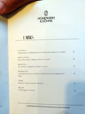 Cocktails menu changing often as well at Hohenheim & Söhne in Frankfurt