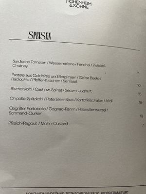 Menu  at Hohenheim & Söhne in Frankfurt