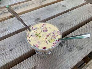 Vegan rose rice pudding at Namaste India in Norwich