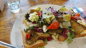 Whole wheat bread with a vegan spread and loads of veggies at Hortus Grand Cafe in Leiden