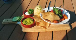 Pulled mushrooms, guacamole, sprouts and tortilla’s at Restaurant De Kleine Haag in Noordeinde