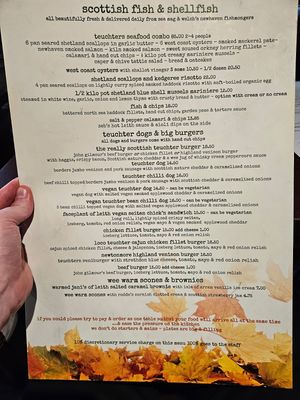 Menu 1 at Teuchters Landing in Edinburgh