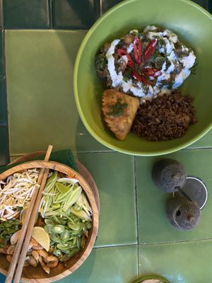 Curry and Spicy noodles  at Akar Cafe in Lovina