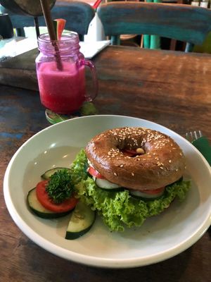 Hummus bagel at Akar Cafe in Lovina