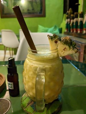 Coconut, pineapple, banana smoothie at Akar Cafe in Lovina