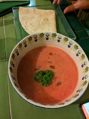 Red gazpacho (watermelon, shallot, tomato) at Akar Cafe in Lovina