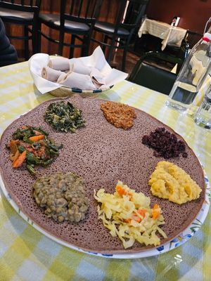 Vegetable combination platter at Bole Ethiopian Restaurant in Portland
