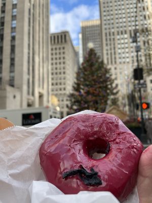 Hibiscus donut!  at Dough Doughnuts - Rockefeller in New York City