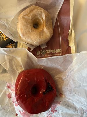Top - vegan plain glaze; bottom - vegan hibiscus 🌺   at Dough Doughnuts - Rockefeller in New York City