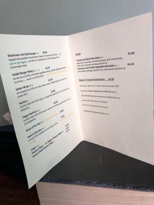Takeaway menu  at Beanos in Folkestone