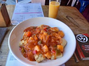 Crispy tofu, sweet and sour sauce vegetables. at The Cheeky Vegan in Exeter