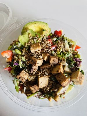 They now have tofu!  at Vinaigrette Salad Kitchen  in Louisville
