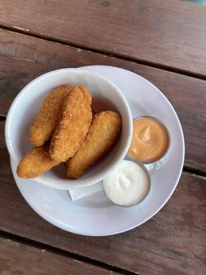 Vegan Tenders with Spicy Chipotle Mayo and Bleu Cheese sauces   at Johnny Rads in Baltimore
